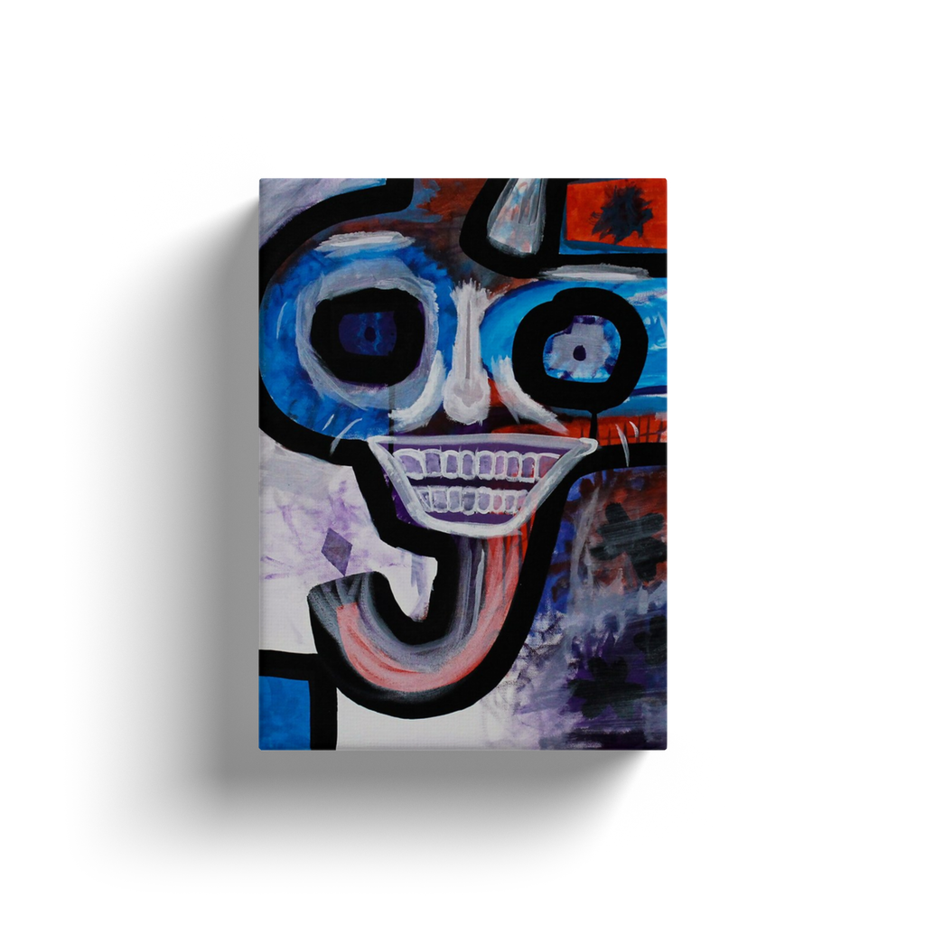Masked Spirit, original abstract painting by Deego with red, Gold, Silver, Black, Indigo.
