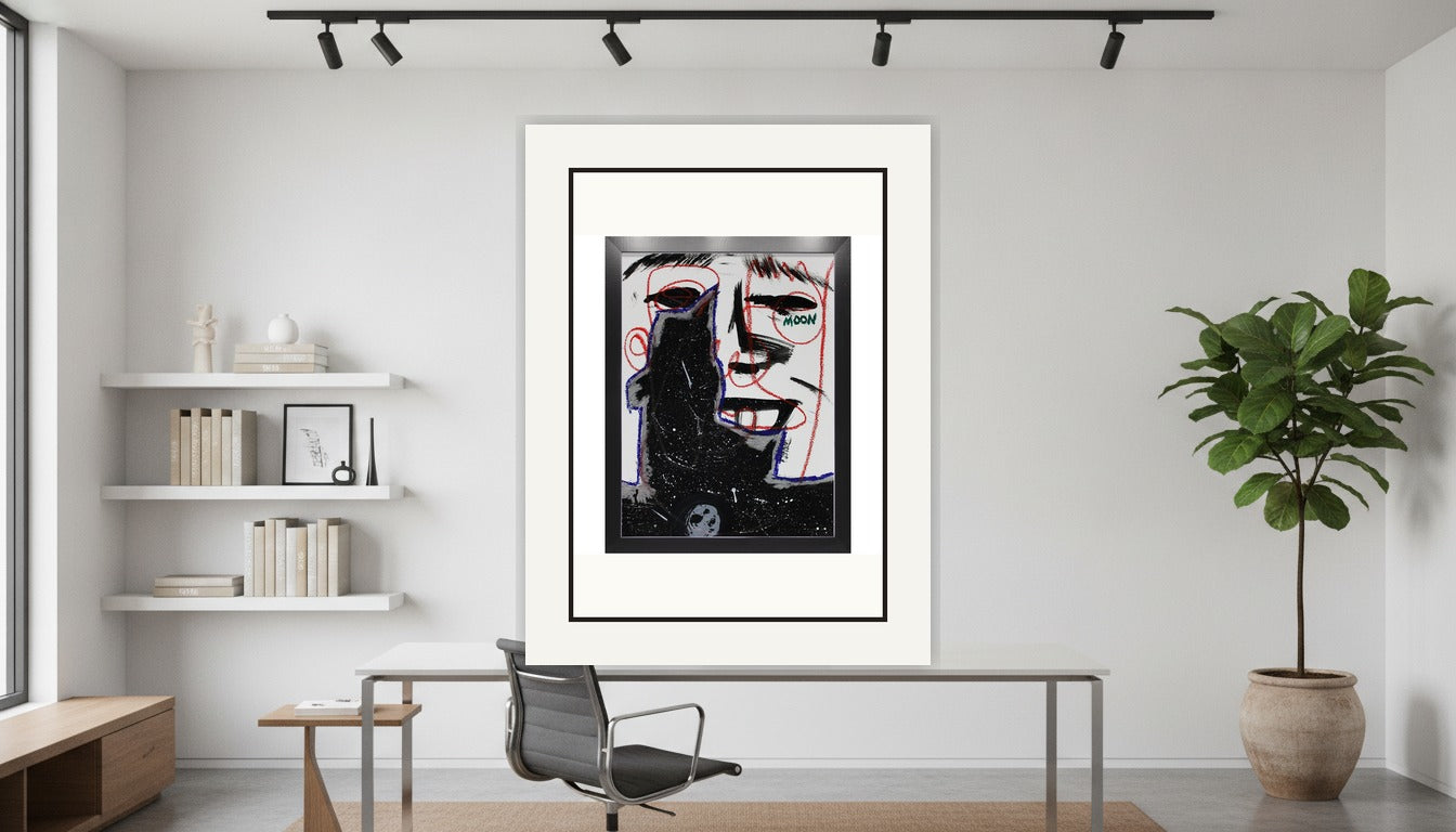 Moon Man - Acrylic on Paper Pre-framed - (18x24) Paper Print