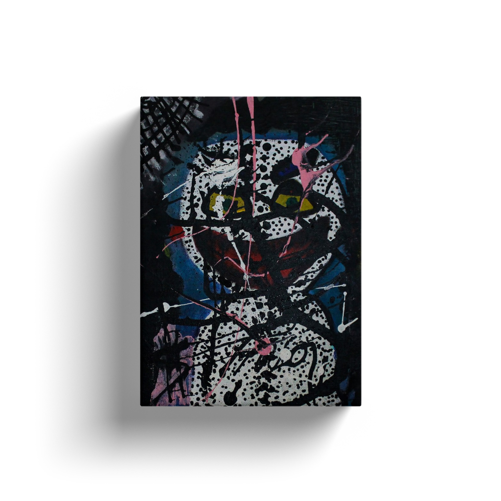 Schneemann, original abstract painting by Deego with Blue, White, Orange, Charcoal.