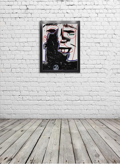 Moon Man - Acrylic on Paper Pre-framed - Deego Design