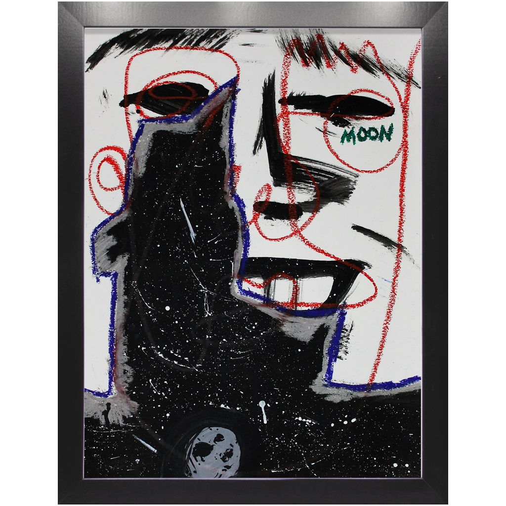 Moon Man - Acrylic on Paper Pre-framed - Deego Design