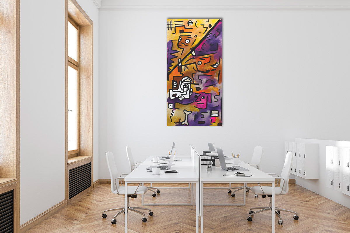 Archetype 62, original abstract painting by Deego with red, Blue, Gold, White, Grey.