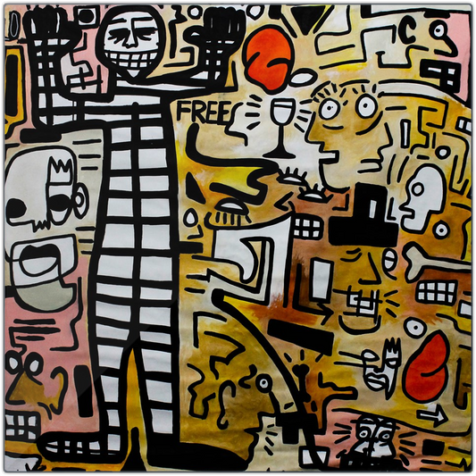 Archetype 92, original abstract painting by Deego with red, Green, Silver, Black, Purple.