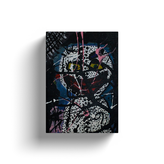 Schneemann, original abstract painting by Deego with Blue, White, Orange, Charcoal.