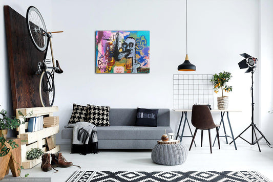 Thirst, original abstract painting by Deego with Blue, White, Orange, Brown.